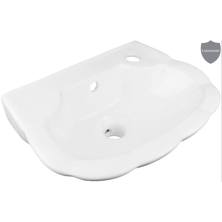 Menggutong 10'' White Periwinkle Sink Ceramic UShaped Wall Mount